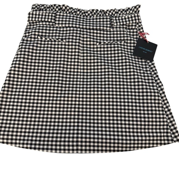 5 for $25!! NWT Cynthia Rowley B&W Checked Gingham A-Line Belted Skirt Size 14 - Picture 3 of 10